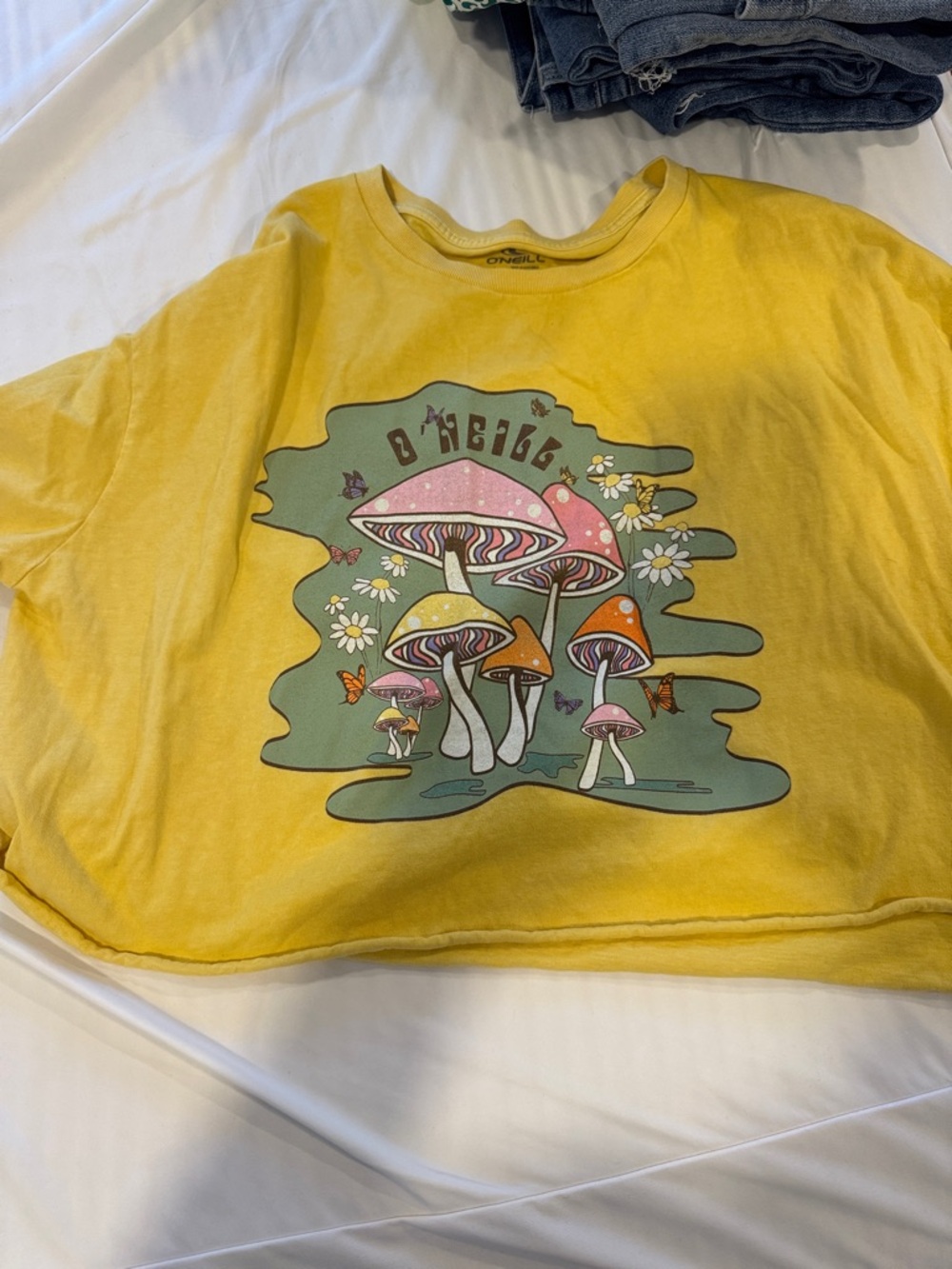 O'Neill women’s yellow crop  Mushroom Graphic Tee
